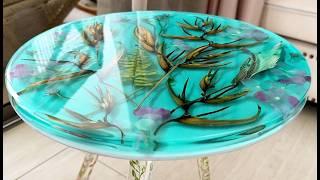 Resin Art Tutorial. Amazing Flower Table. Epoxy Resin Legs.