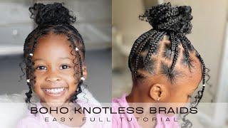 $4 3c Boho Knotless Braids| Kid Hairstyles| Beginner Friendly| 4 hair type protective style