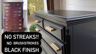 Streak free & no brushstrokes!! PAINTING FURNITURE BLACK - In depth, detailed furniture flip